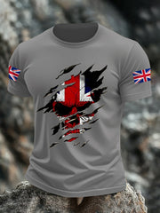 Men's UK Flag Skull Print Casual Tee vetvanguards