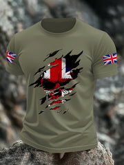 Men's UK Flag Skull Print Casual Tee vetvanguards