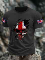 Men's UK Flag Skull Print Casual Tee vetvanguards