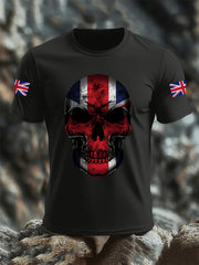 Men's UK Flag Skull Print Casual Tee vetvanguards