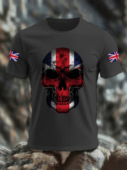 Men's UK Flag Skull Print Casual Tee vetvanguards