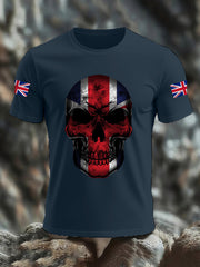Men's UK Flag Skull Print Casual Tee vetvanguards