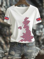 Women's UK Flag Print Casual Short Sleeve Tee vetvanguards