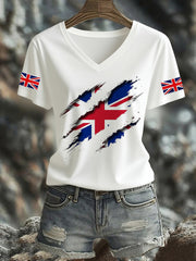Women's UK Flag Print Casual Short Sleeve Tee vetvanguards