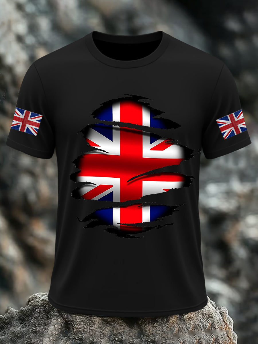 Men's UK Flag Print Casual Short Sleeve Tee vetvanguards