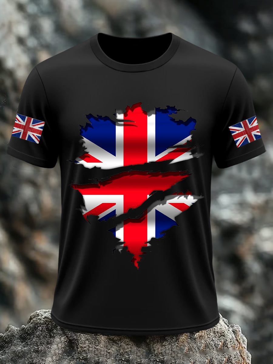Men's UK Flag Print Casual Short Sleeve Tee vetvanguards