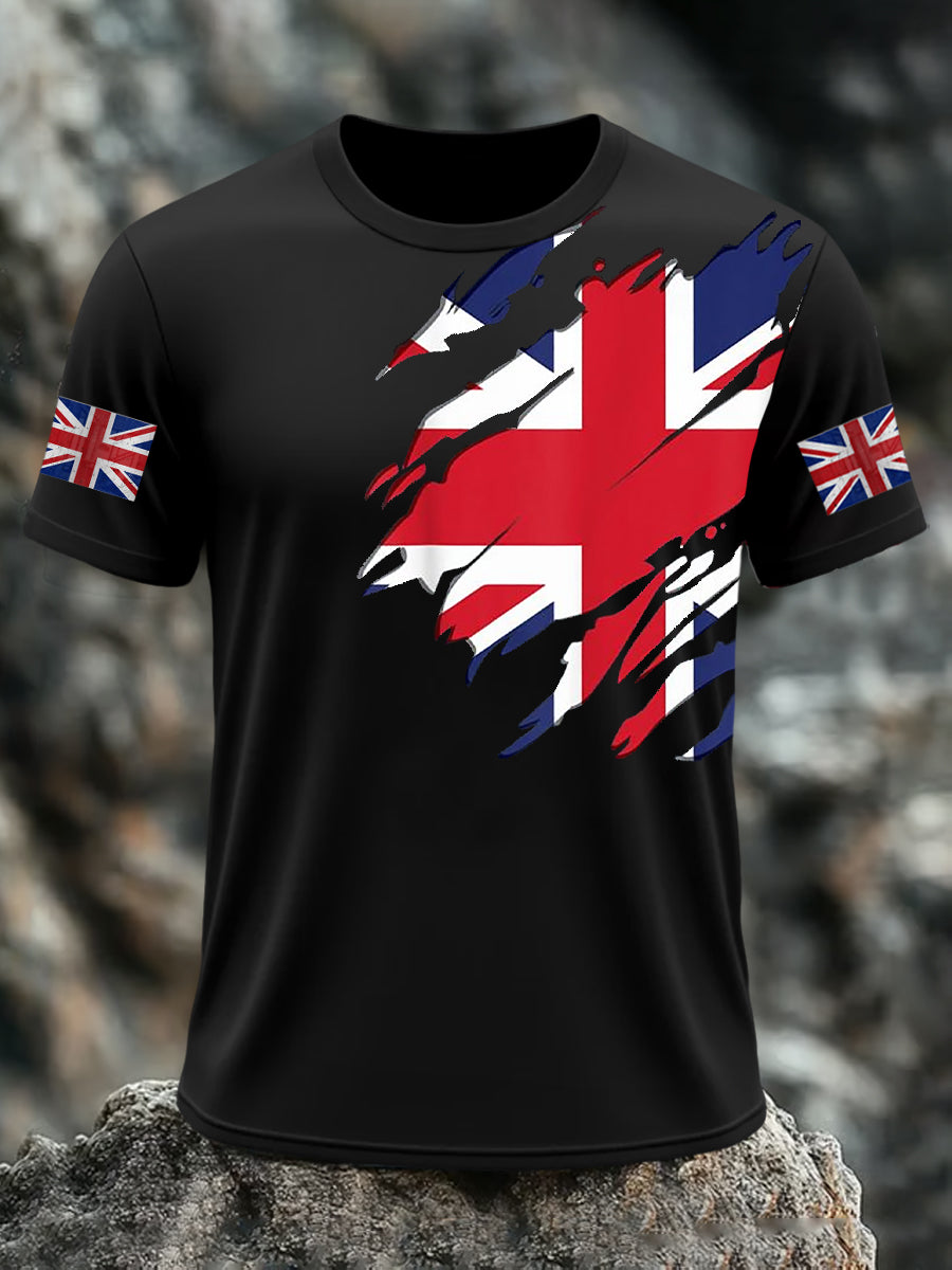 Men's UK Flag Print Casual Short Sleeve Tee vetvanguards