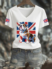 Women's Vintage England Flag Casual Printed V-neck T-Shirt vetvanguards