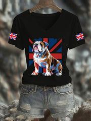 Women's Vintage England Flag Casual Printed V-neck T-Shirt vetvanguards