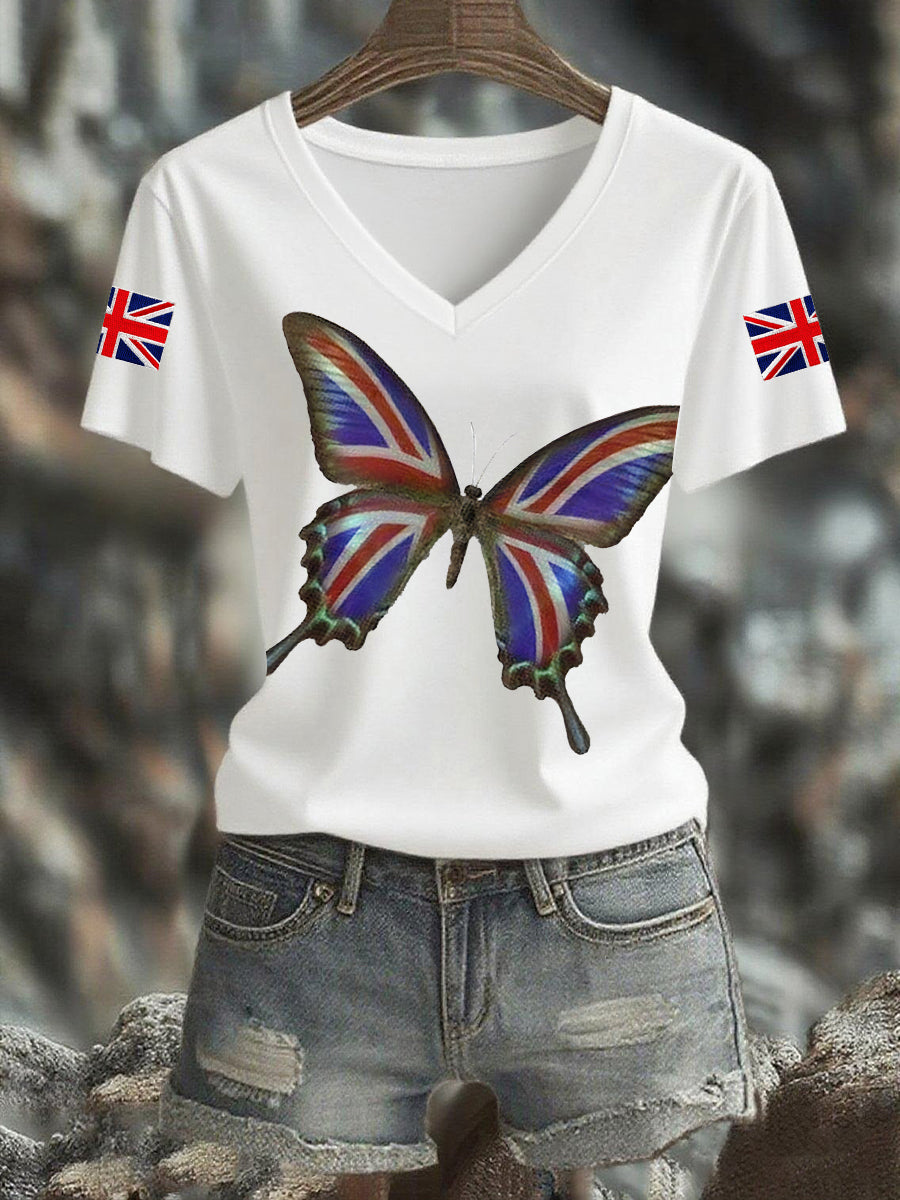 Women's Union Jack butterfly Short-sleeved T-shirt vetvanguards