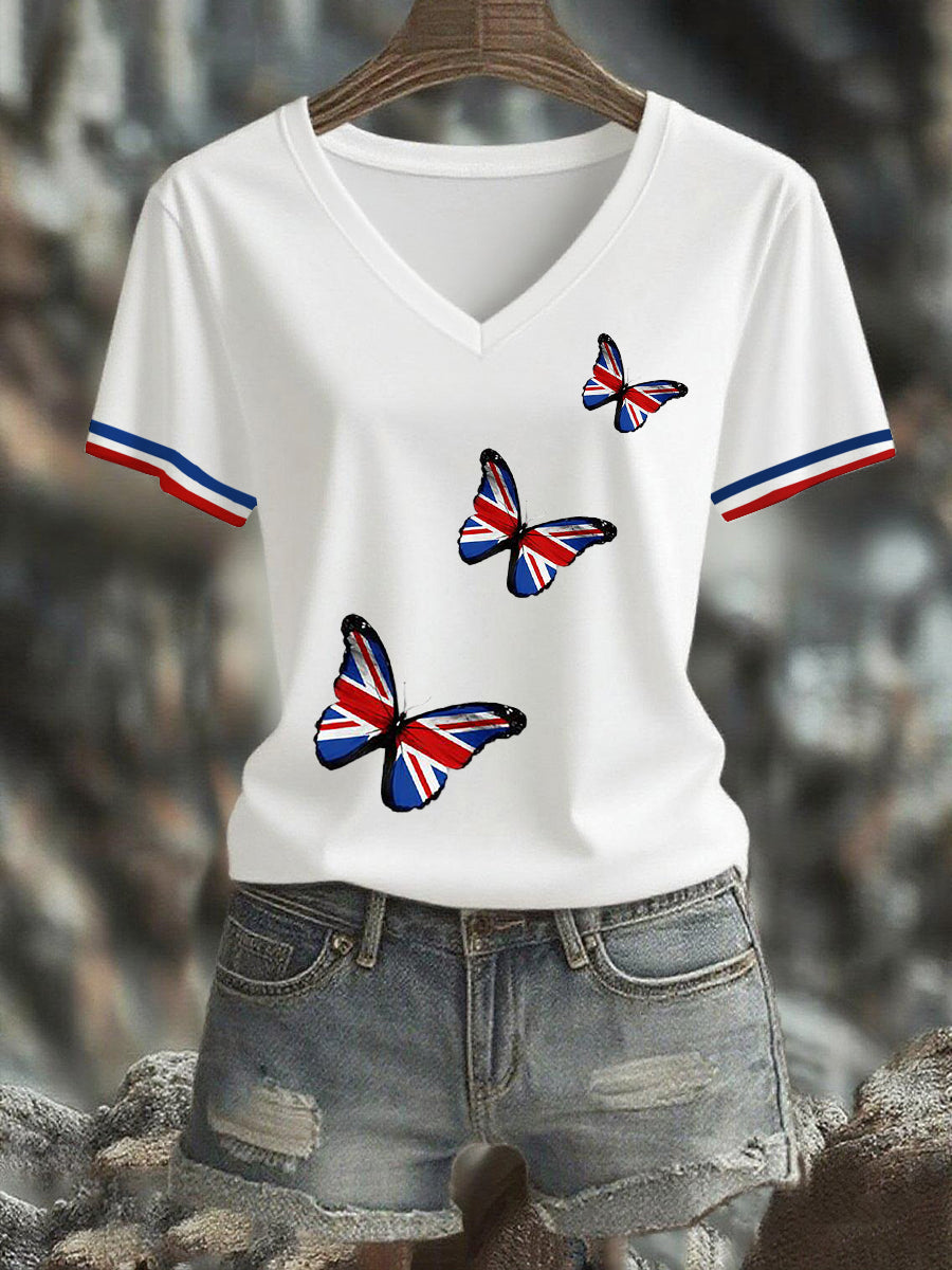 Women's Union Jack Butterfly Short-sleeved T-shirt vetvanguards