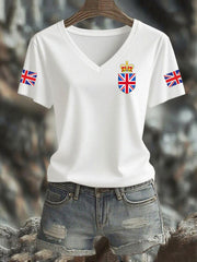 Women's Vintage England Flag Casual Printed V-neck T-Shirt vetvanguards