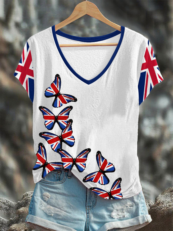 Women's Union Jack Butterfly Short-sleeved T-shirt vetvanguards