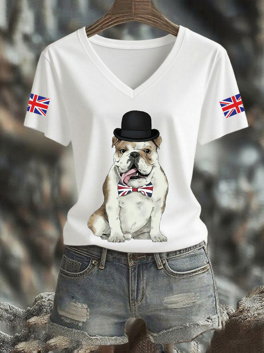 Women's Vintage England Flag Casual Printed V-neck T-Shirt vetvanguards