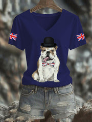 Women's Vintage England Flag Casual Printed V-neck T-Shirt vetvanguards