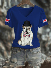 Women's Vintage England Flag Casual Printed V-neck T-Shirt vetvanguards