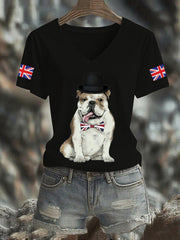 Women's Vintage England Flag Casual Printed V-neck T-Shirt vetvanguards