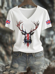 Women's Vintage England Flag Casual Printed V-neck T-Shirt vetvanguards