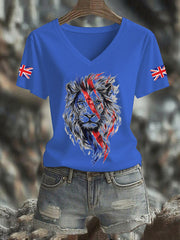 Women's Vintage England Flag Casual Printed V-neck T-Shirt vetvanguards