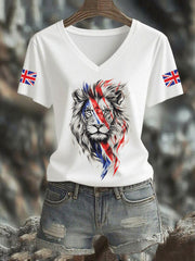 Women's Vintage England Flag Casual Printed V-neck T-Shirt vetvanguards