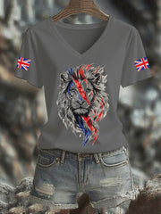 Women's Vintage England Flag Casual Printed V-neck T-Shirt vetvanguards