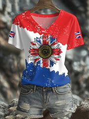 Women's UK Flag Art Floral Printed T-shirt vetvanguards