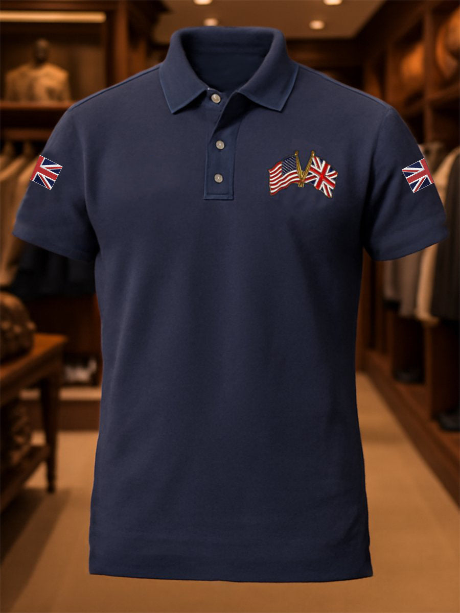 Men's Business Casual Union Jack America Flag Short Sleeve Shirt vetvanguards