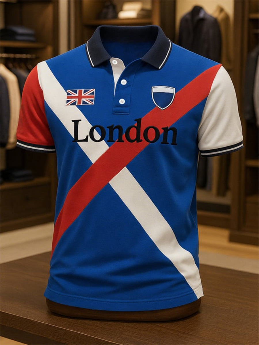 Men's Business Casual London Union Jack Short Sleeve Shirt vetvanguards
