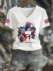 Women's Vintage England Flag Casual Printed V-neck T-shirt vetvanguards