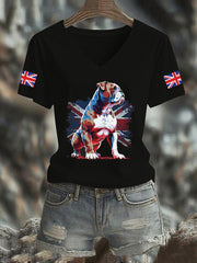 Women's Vintage England Flag Casual Printed V-neck T-shirt vetvanguards