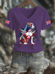 Women's Vintage England Flag Casual Printed V-neck T-shirt vetvanguards