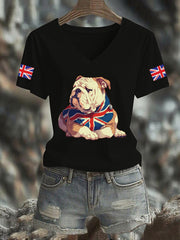 Women's Vintage England Flag Casual Printed V-neck T-shirt vetvanguards