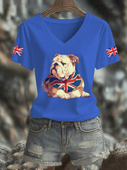 Women's Vintage England Flag Casual Printed V-neck T-shirt vetvanguards