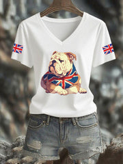 Women's Vintage England Flag Casual Printed V-neck T-shirt vetvanguards