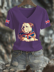 Women's Vintage England Flag Casual Printed V-neck T-shirt vetvanguards