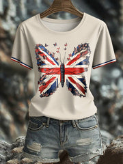 Women's UK Flag Butterfly Art Printed T-shirt vetvanguards