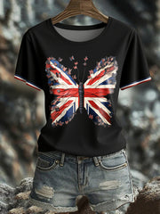 Women's UK Flag Butterfly Art Printed T-shirt vetvanguards