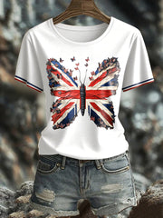 Women's UK Flag Butterfly Art Printed T-shirt vetvanguards