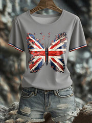 Women's UK Flag Butterfly Art Printed T-shirt vetvanguards