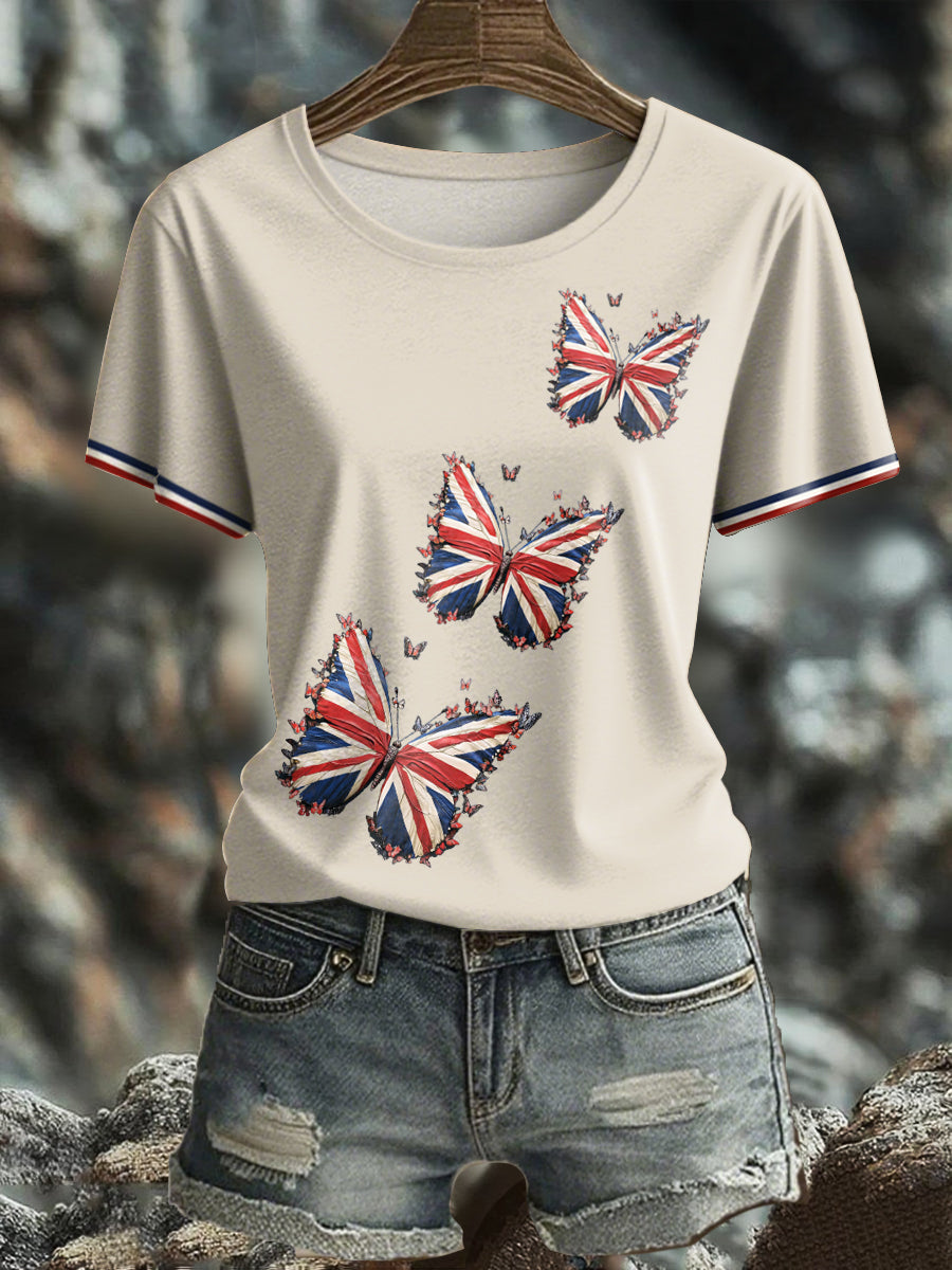 Women's UK Flag Butterfly Art Printed T-shirt vetvanguards