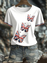 Women's UK Flag Butterfly Art Printed T-shirt vetvanguards