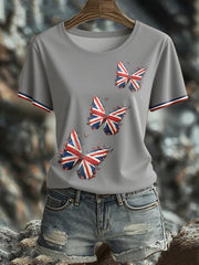Women's UK Flag Butterfly Art Printed T-shirt vetvanguards