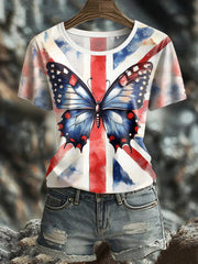 Women's UK Flag Butterfly Art Printed T-shirt vetvanguards