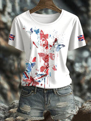 Women's UK Flag Butterfly Art Printed T-shirt vetvanguards