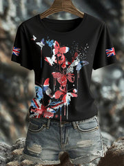 Women's UK Flag Butterfly Art Printed T-shirt vetvanguards