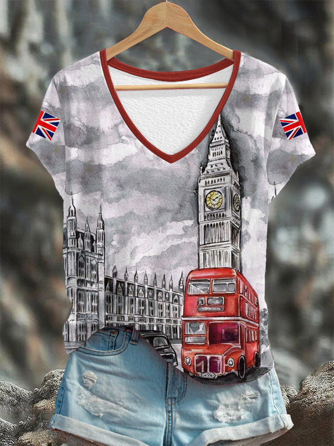 Women's British streets V-neck T-shirt vetvanguards