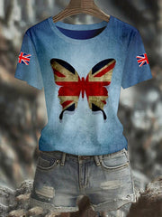 Women's Union Jack Butterfly Short-sleeved T-shirt vetvanguards