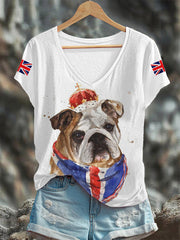 Women's Union Jack Print V-neck T-shirt vetvanguards