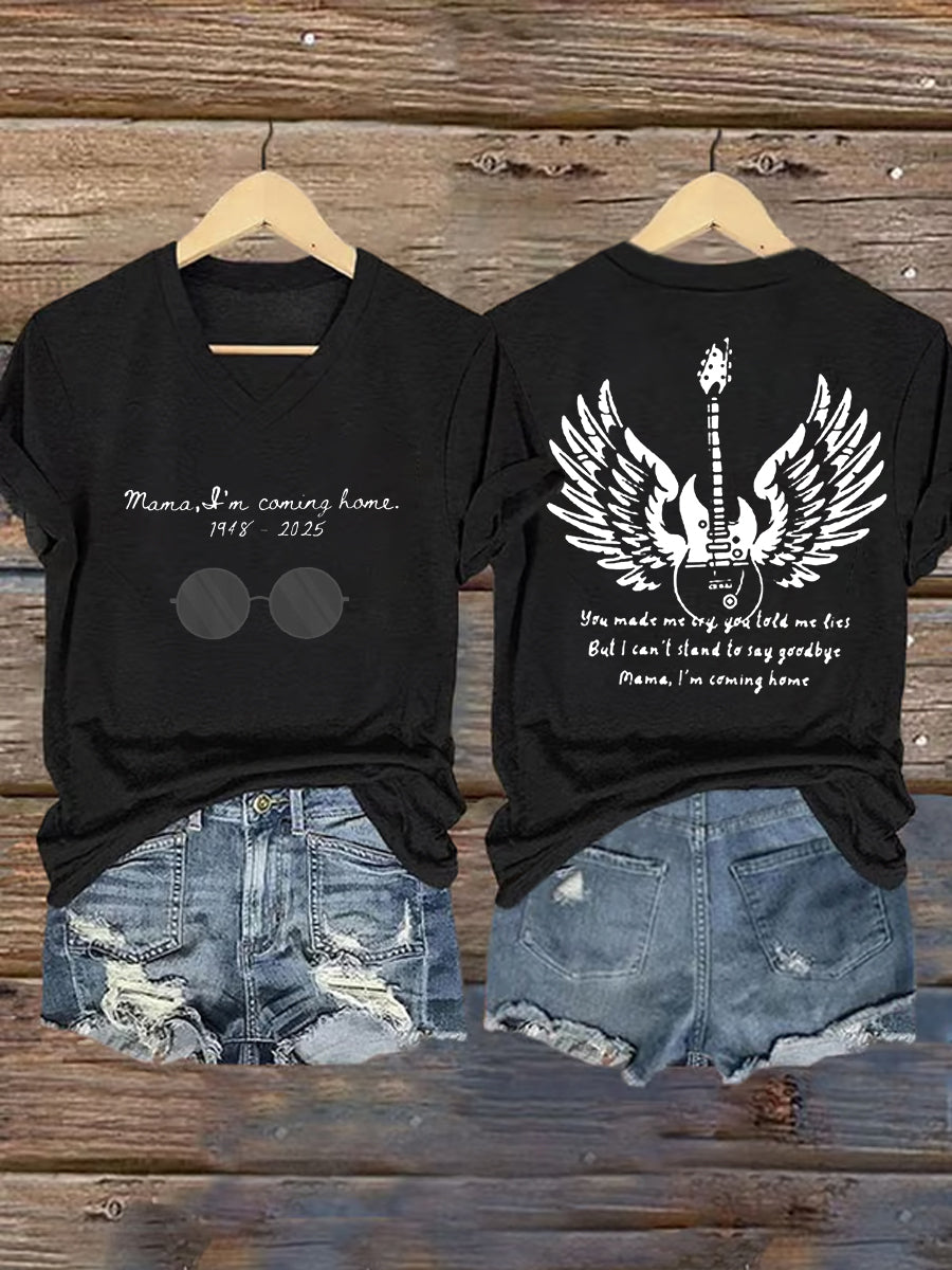 Women's Mama I'm Coming Home Rock Legend  Memorial V-Neck Tee vetvanguards