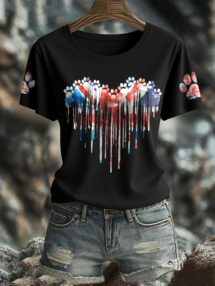 Women's UK Flag Watercolor Paws Printed T-shirt vetvanguards